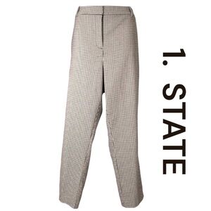 1. STATE Mini-Check Straight Leg Trousers, Side & 1 Rear Pocket, Size 12.